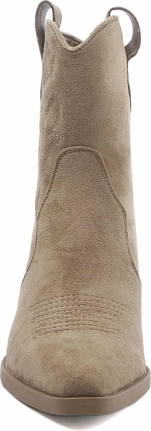 Weloveshoes SmileFavorites® Dames Cowboylaarzen Met Hak Kort - Suedine - Taupe Khaki - Maat 38 5 Weloveshoes SmileFavorites® Dames Cowboylaarzen Met Hak Kort - Suedine - Taupe Khaki - Maat 38 - Afbeelding 3