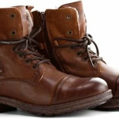 NoGRZ P.Post - Dames Leren Enkellaars - Winter Veterboots - Wol Gevoerd - Cognac - Maat 41