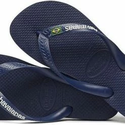 Havaianas Brasil Logo Unisex Slippers - Navy Blue - Maat 47/48 -Dames-schoenen Verkoop 550x318 3