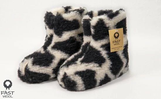 Fast Wool Wollen Sloffen - Laars Model - Zwart Wit - Maat 41 3 Fast Wool Wollen Sloffen - Laars Model - Zwart Wit - Maat 41