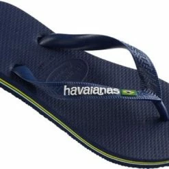Havaianas Brasil Logo Unisex Slippers - Navy Blue - Maat 47/48 -Dames-schoenen Verkoop 550x356 2