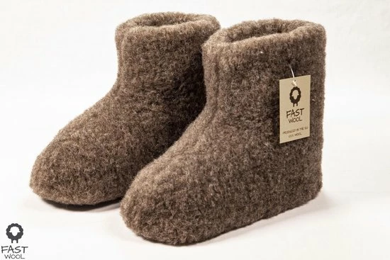 Fast Wool Wollen Sloffen - Laars Model - Bruin - Maat 45 3 Fast Wool Wollen Sloffen - Laars Model - Bruin - Maat 45