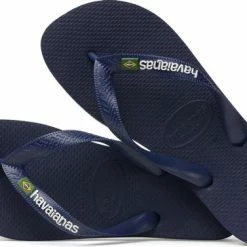 Havaianas Brasil Logo Unisex Slippers - Navy Blue - Maat 47/48 -Dames-schoenen Verkoop 550x377