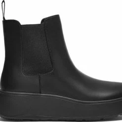 FitFlop F-Mode Leather Flatform Chelsea Boots ZWART - Maat 40