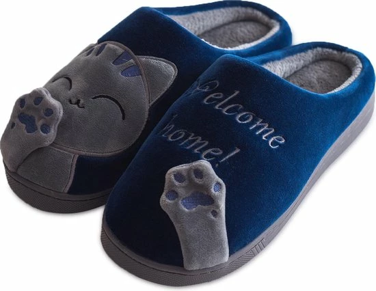 Geweo Home Sloffen - Open Sloffen - Kerstmis - Kerstfeest - Christmas Gift - Koraal Fleece Pantoffels Dames - Leuk Katje - Blauw - Maat 41/42 3 Geweo Home Sloffen - Open Sloffen - Kerstmis - Kerstfeest - Christmas Gift - Koraal Fleece Pantoffels Dames - Leuk Katje - Blauw - Maat 41/42