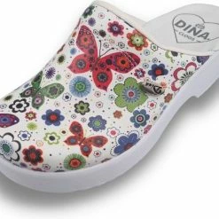 Medische Dames Klompen PU Zool - PU Klompen Met Kunststof Zool - Ziekenhuis Klompen - Zorgklompen - DINA CLOGS - Vlinderbloemetjes - Maat 41