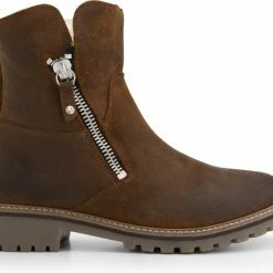 Travelin' Vartae Dames Enkellaarsjes - Winter Boots - Wax Suede Leer - Wol Gevoerd - Cognac - Maat 38
