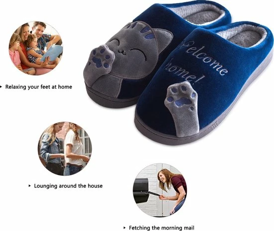 Geweo Home Sloffen - Open Sloffen - Kerstmis - Kerstfeest - Christmas Gift - Koraal Fleece Pantoffels Dames - Leuk Katje - Blauw - Maat 41/42 7 Geweo Home Sloffen - Open Sloffen - Kerstmis - Kerstfeest - Christmas Gift - Koraal Fleece Pantoffels Dames - Leuk Katje - Blauw - Maat 41/42 - Afbeelding 5