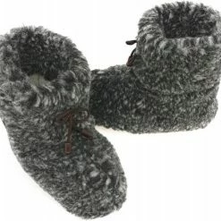 Oncedoce Wollen Sloffen - Winter Pantoffels 100% ECHT Lamswol En Leer - MAAT 39 - Leren Zooltjes – Veters - Handgemaakte Slofjes - Kleur Donkergrijs Gemêleerd -Dames-schoenen Verkoop 550x493 2