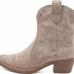 WELOVESHOES® Dames Cowboylaarzen Met Hak Kort - Suedine - Taupe Khaki - Maat 38 -Dames-schoenen Verkoop 550x508 10