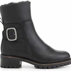 Travelin' Gyre - Leren Dames Enkellaarzen - Wol Gevoerd - Zwart Leer - Maat 38