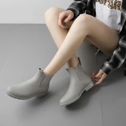 Geweo Regenlaarzen - Wellington Chelsea Laarzen - Kerstmis - Kerstfeest - Christmas Gift - Middelhoge Schoen - Kort Boots - Waterdichte - Dames - Grijs - Maat 36 -Dames-schoenen Verkoop 550x550 156