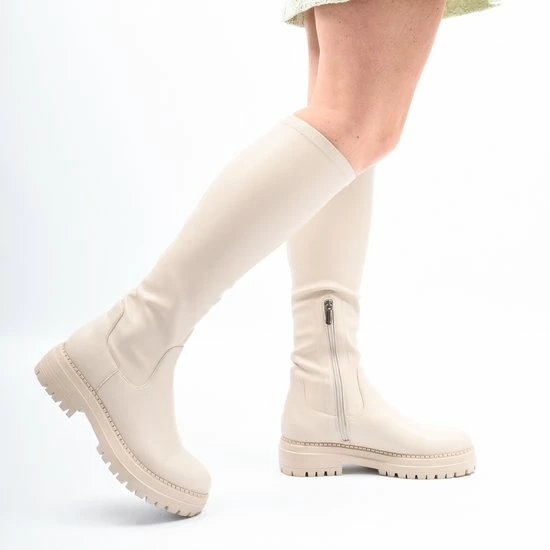 POSH By Poelman CYBELE Dames Hoge Stretch Laarzen - Crème - Maat 38 7 POSH By Poelman CYBELE Dames Hoge Stretch Laarzen - Crème - Maat 38 - Afbeelding 5