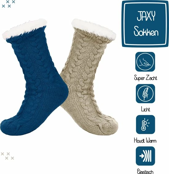 JAXY Huissokken - Huissokken Dames En Heren - Verwarmde Sokken - Anti Slip Sokken - Fleece Sokken - Dikke Sokken - Fluffy Sokken - Slofsokken - Warme Sokken - Bedsokken - Gevoerde Sokken - Winter Sokken - 2 Paar - Petrol + Beige 5 JAXY Huissokken - Huissokken Dames En Heren - Verwarmde Sokken - Anti Slip Sokken - Fleece Sokken - Dikke Sokken - Fluffy Sokken - Slofsokken - Warme Sokken - Bedsokken - Gevoerde Sokken - Winter Sokken - 2 Paar - Petrol + Beige - Afbeelding 3