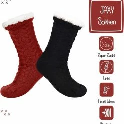 JAXY Huissokken - Huissokken Dames En Heren - Verwarmde Sokken - Anti Slip Sokken - Fleece Sokken - Dikke Sokken - Fluffy Sokken - Slofsokken - Warme Sokken - Bedsokken - Gevoerde Sokken - Winter Sokken - 2 Paar - Zwart En Rood -Dames-schoenen Verkoop 550x569 3
