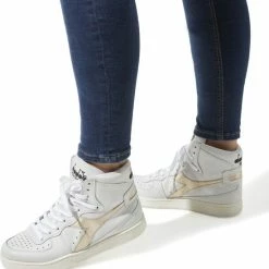Diadora Sneakers Dames - Hoge Sneakers / Damesschoenen - Leer - Mi Basket Used Z - Goud - Maat 38 -Dames-schoenen Verkoop 550x572 6