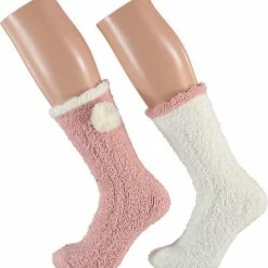 Apollo Dames Bedsokken/huissokken 2-pack Roze/wit One Size -Dames-schoenen Verkoop 550x582 6