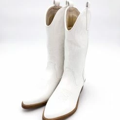 WELOVESHOES® Dames Cowboylaarzen Met Hak - Imitatieleer - Wit - Maat 40 -Dames-schoenen Verkoop 550x600