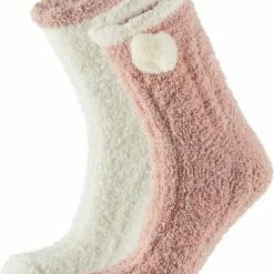 Apollo Dames Bedsokken/huissokken 2-pack Roze/wit One Size