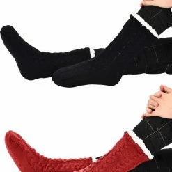 JAXY Huissokken - Huissokken Dames En Heren - Verwarmde Sokken - Anti Slip Sokken - Fleece Sokken - Dikke Sokken - Fluffy Sokken - Slofsokken - Warme Sokken - Bedsokken - Gevoerde Sokken - Winter Sokken - 2 Paar - Zwart En Rood -Dames-schoenen Verkoop 550x714 2