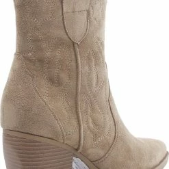 Weloveshoes SmileFavorites® Dames Cowboylaarzen Met Hak Kort - Suedine - Taupe Khaki - Maat 38 7 Weloveshoes SmileFavorites® Dames Cowboylaarzen Met Hak Kort - Suedine - Taupe Khaki - Maat 38 -Dames-schoenen Verkoop 550x740