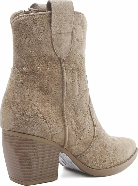 Weloveshoes SmileFavorites® Dames Cowboylaarzen Met Hak Kort - Suedine - Taupe Khaki - Maat 38 4 Weloveshoes SmileFavorites® Dames Cowboylaarzen Met Hak Kort - Suedine - Taupe Khaki - Maat 38 - Afbeelding 2
