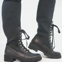 La Pèra - Hoge Mat Zwarte Leren Veter Laarzen Dames - Maat 38 -Dames-schoenen Verkoop 550x825 6