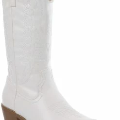 WELOVESHOES® Dames Cowboylaarzen Met Hak - Imitatieleer - Wit - Maat 40 -Dames-schoenen Verkoop 550x838